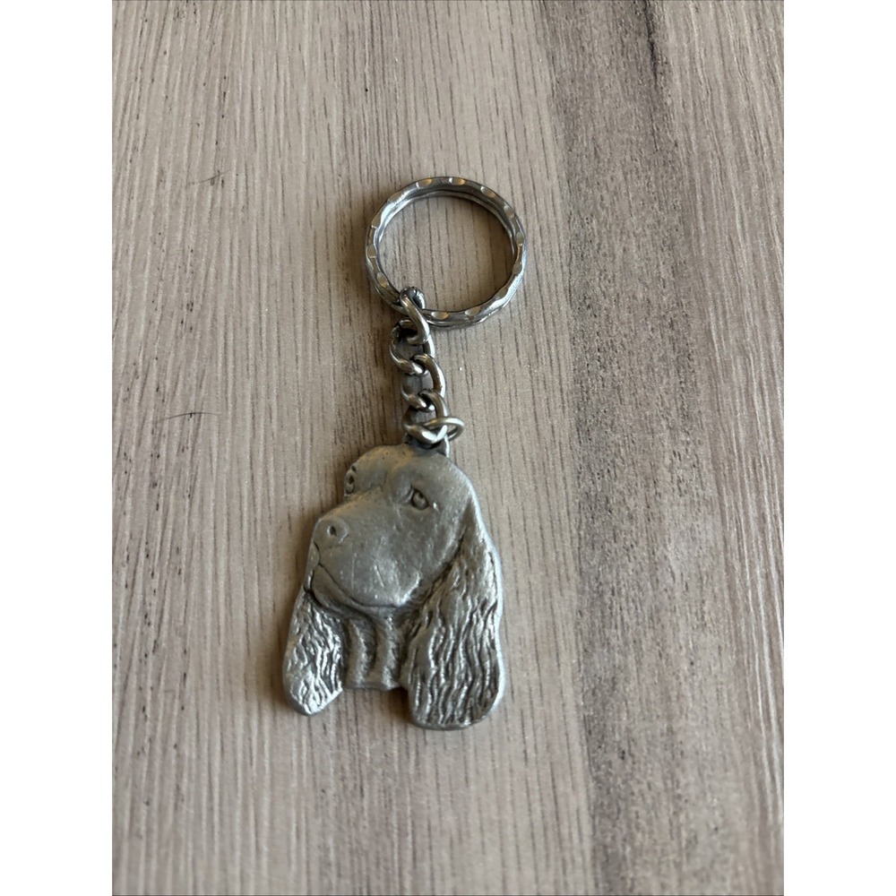 Vintage 1982 Rawcliffe Pewter I Love My Cocker‎ Spaniel Keychain Made In USA